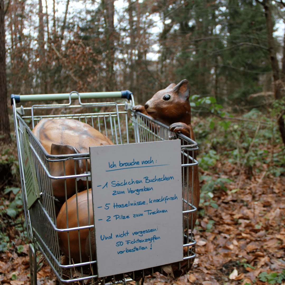 Einkaufsliste eines Plastikeichhörnchens